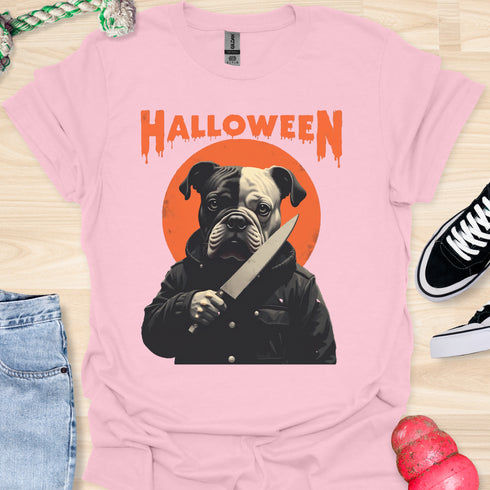 Halloween - V2 - Black and White Bulldog Face T-Shirt